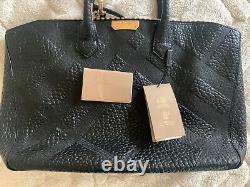 $1495 Burberry Calf Grain Leather Dewsbury Large Tote Handbag Black 100% Authen