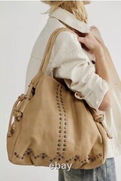 $198 We The Free People Savoy Tote Handbag Brown Studded Leather Crossbody L11