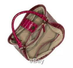 $295 Brahmin Amelia Fuschia La Scala Deep Pink Embossed Bucket Tote Shoulder Bag