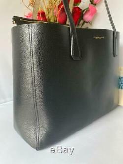 $398 NWT Tory Burch Perry Reversible Black Metallic Gold Pebbled Leather Tote