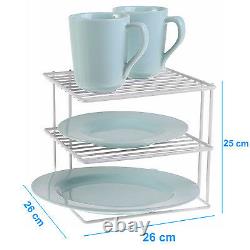 3 Tier Kitchen Corner Plate Rack Storage Holder Stand Plates Cupboard Organiser
