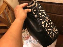 $520 Nwt Brighton Gloria Cut Out Flowers Black Leather Tote Shoulder Bag