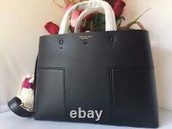 $528 AUTH NWT TORY BURCH Block T Compartment Black Leather Tote Satchel