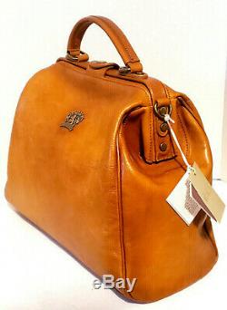 $650 Pratesi Monteriggioni Italian Aged Leather Doctor Bag B174 Cognac Brown