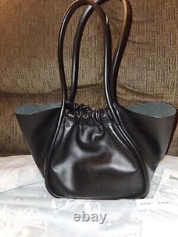 $995 Proenza Shoulder Black Leather Large Ruched Tote Bag Snap closure NWT