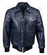 A2 Bomber Air Force Style Flight Jacket Real Leather Vintage Distressed Blue