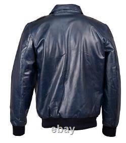 A2 Bomber AIR Force Style Flight Jacket Real Leather Vintage Distressed Blue