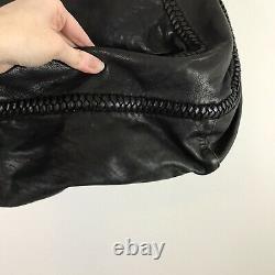 ALLSAINTS Large Black Leather Hobo Bag Woven Braided Tassel