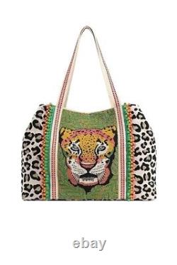 AMERICA AND BEYOND Beaded Leopard Embellished Boho/Beach/Vacation Tote Bag, NWT