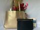 Auth $398 Nwt Tory Burch Perry Reversible Metallic Gold Pebbled Leather Tote Bag