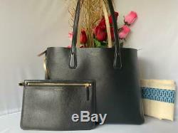 AUTH $398 NWT TORY BURCH Perry Reversible Metallic Gold Pebbled Leather Tote bag