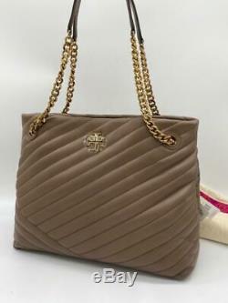 AUTH NWT $598 Tory Burch Kira Chevron Quilted Leather Tote Shoulder Bag In Taupe