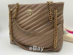 AUTH NWT $598 Tory Burch Kira Chevron Quilted Leather Tote Shoulder Bag In Taupe