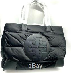 AUTH NWT TORY BURCH ELLA Black Puffer Quilted Oversize Logo Large Tote Shopper