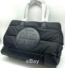 AUTH NWT TORY BURCH ELLA Black Puffer Quilted Oversize Logo Large Tote Shopper