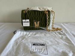 AW20 Moschino Couture BRAND LOGO PLAUQE M VELVET EFFECT GREEN CROSSBODY BAG