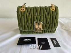 AW20 Moschino Couture BRAND LOGO PLAUQE M VELVET EFFECT GREEN CROSSBODY BAG