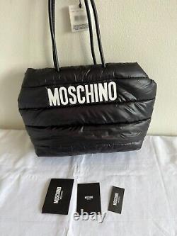 AW20 Moschino Couture Jeremy Scott NYLON QUILTED BLACK SHOPPER WITH WHITE LOGO L