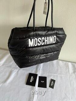 AW20 Moschino Couture Jeremy Scott NYLON QUILTED BLACK SHOPPER WITH WHITE LOGO L