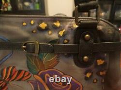 Anuschka Leather Handbag Hand painted Anna Art Rose Safari Grey New witho tags