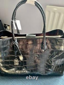 Aspinal of London Large London Tote In Black Soft Croc Leather Brand New