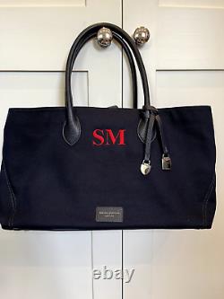 Aspinal of London Navy London Tote Leather & Canvas New