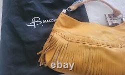 B. MAKOWSKY Andalusia Fringe Leather Shoulder Handbag Brand New Mustard Yellow