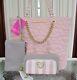 Betsey Johnson Swag Chain Tote Wallet Pouch Set Quilted Hearts Blush Nwt
