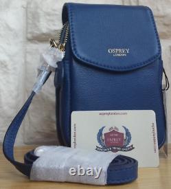 Bnwt, Osprey London'lottie' Large Navy Leather Phone X-body Bag Rrp £149