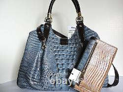 Brahmin Elisa Hobo Blue Satellite Palma Leather Carryall Bag+CB Wallet NWTHTF