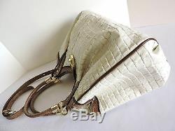 Brahmin Elisa Hobo Croc Lizard Marshmallow White Brown Leather Satchel Bag NWT