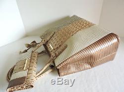 Brahmin Joan Tote Latte Sahara Exotic Leather Business Bag+Chkbook Wallet NWT