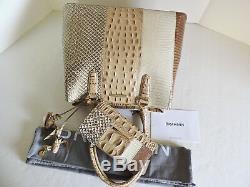 Brahmin Joan Tote Latte Sahara Exotic Leather Business Bag+Chkbook Wallet NWT