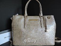 Brahmin Lincoln Business Satchel Majestic Beige Cabana Leather Tote Bag NWT