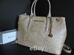 Brahmin Lincoln Business Satchel Majestic Beige Cabana Leather Tote Bag NWT