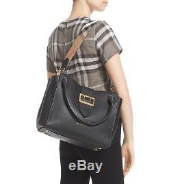 Burberry Soft Grain MD Dashwood Buckle Leather Tote Satchel BLACK ITALY NWT