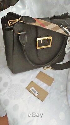 Burberry Soft Grain MD Dashwood Buckle Leather Tote Satchel BLACK ITALY NWT