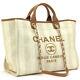 Chanel Deauville Tote Bag Chain Shoulder Beige A66941 Shopping Woman Auth New