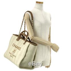 CHANEL Deauville Tote Bag Chain Shoulder Beige A66941 Shopping Woman Auth New
