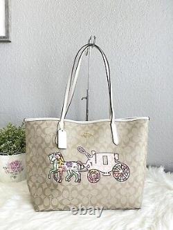 COACH City Tote In Signature Canvas With Horse And Carriage Patchwork Graphic
