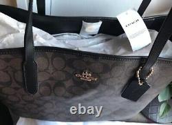 COACH City Tote In Signature Canvas Women Brown Black Shoulder Bag Brand New