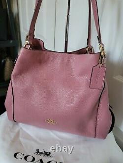 COACH Edie Refined Pebble Leather Large Shoulder Bag Rose Pink #57125