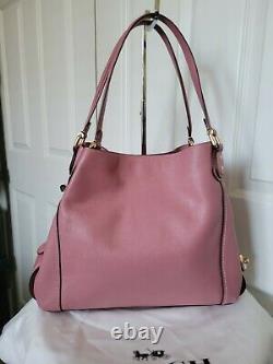 COACH Edie Refined Pebble Leather Large Shoulder Bag Rose Pink #57125
