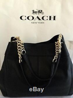 COACH F22210 F28998 Lexy Shoulder Bag Pebble Leather With Chain Strap Black NWT