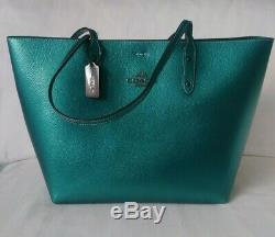 COACH F79983 Town Tote In Viridian Metallic Pebble Leather NewithNWT