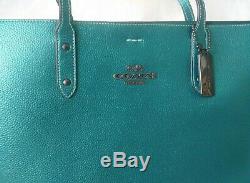 COACH F79983 Town Tote In Viridian Metallic Pebble Leather NewithNWT