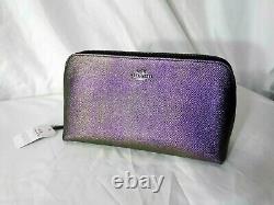 COACH Hologram Leather Cosmetic Case 22 XL LARGE Purple 64719 Makeup Bag Blue