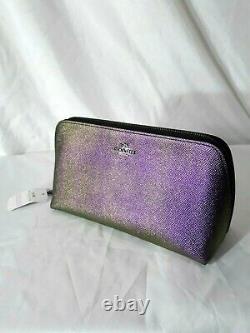 COACH Hologram Leather Cosmetic Case 22 XL LARGE Purple 64719 Makeup Bag Blue