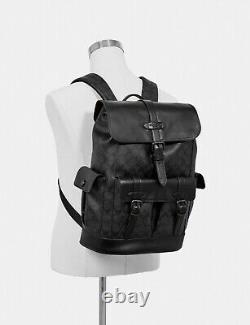 COACH Mens HUDSON Backpack Shadow Signature BLACK Canvas & Leather F50044 NWT