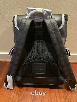 COACH Mens HUDSON Backpack Shadow Signature BLACK Canvas & Leather F50044 NWT